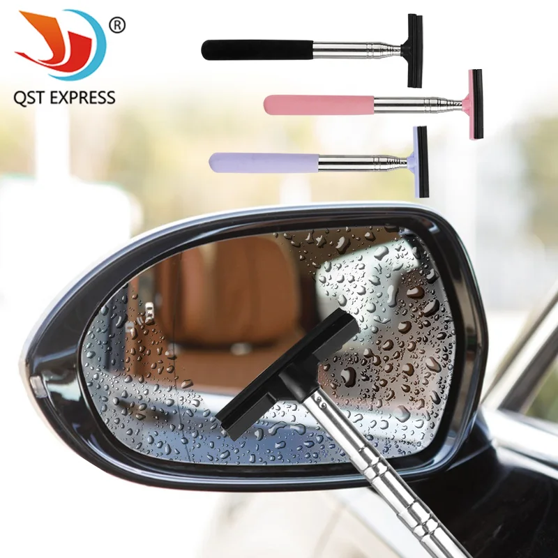 Car Rearview Mirror Wiper Stainless Steel Telescopic 1-meter Water Mist Removal Car Right Side Mirror Cleaning Wiper