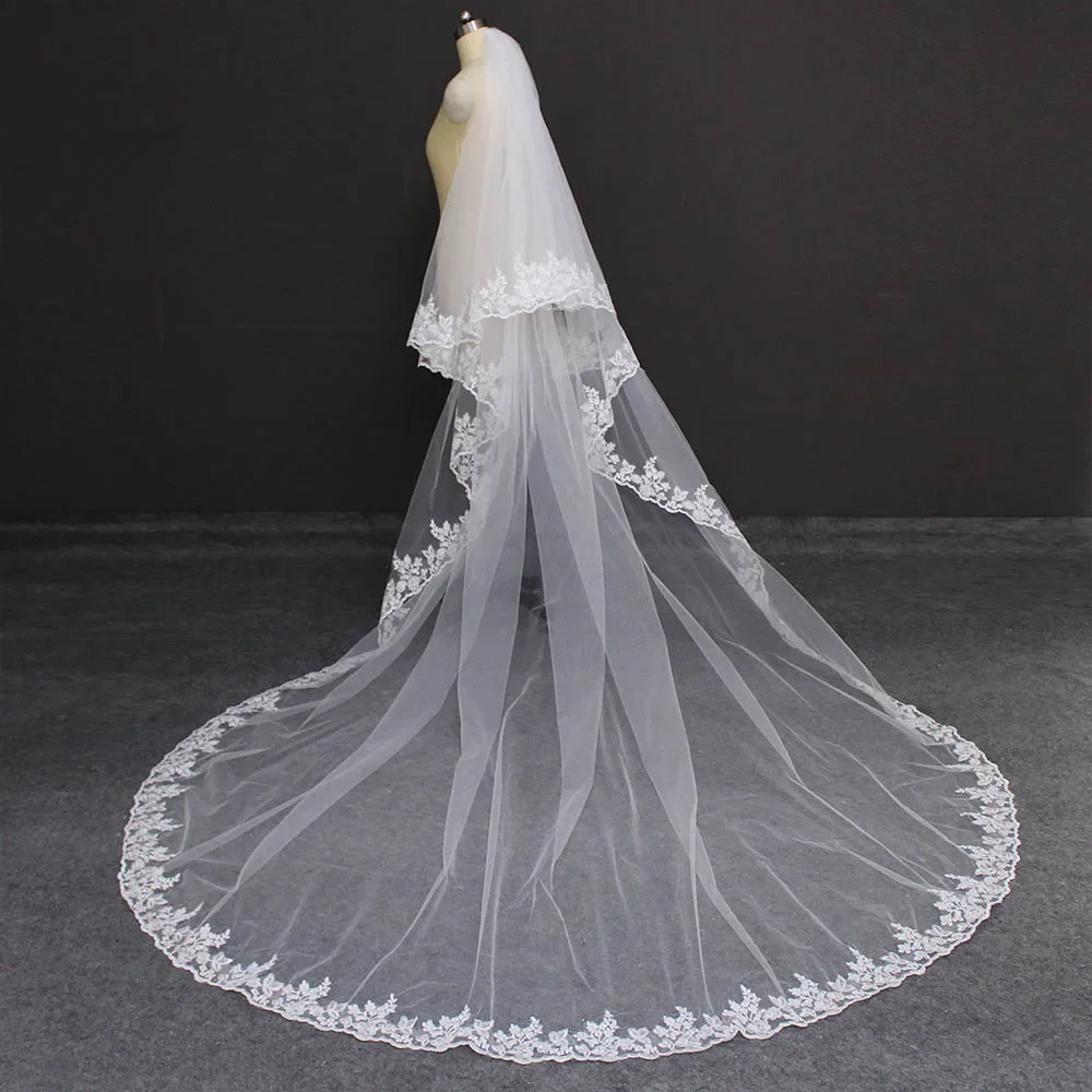 

Lace Cathedral 2nd Floor Wedding Veil 3m/4m/5m Cover Face 2t Bridal Veil and Ridge Rouge Veil Wedding Accessories