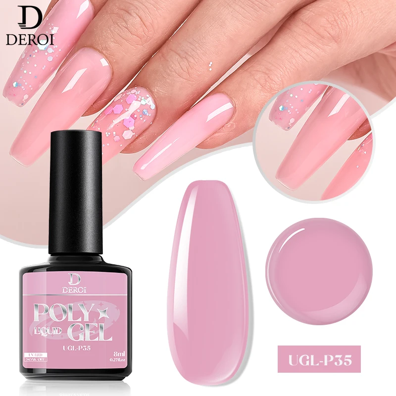 

DEROI Nude Pink Quick Extension Gel Clear Poly Nail Gel Manicure Construction Building Nail Polish White UV/LED Rubber Base 8ml