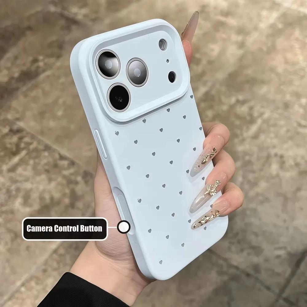 Love Heart Liquid Silicone Case For iPhone 17 Pro Max 12 13 14 15 16 Pro Max 17 Air 16 Plus Soft Camera Control Button Cover