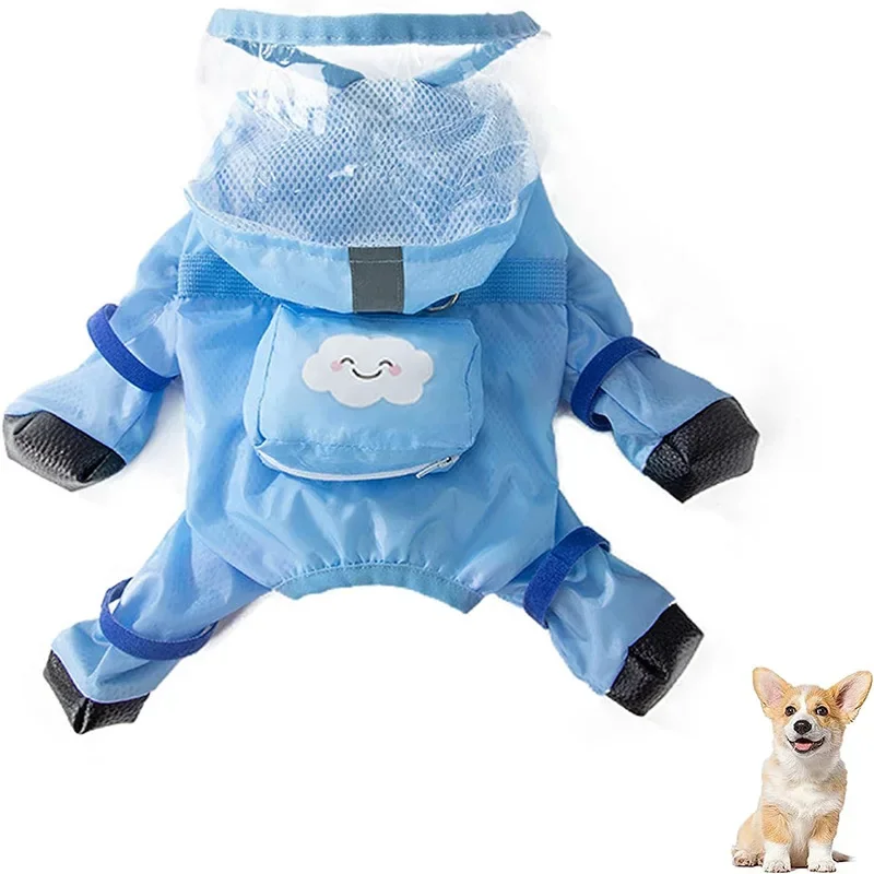 Foot-wrapped Dog Raincoat Four-legged Waterproof All-inclusive Small Dog Poncho Pet Rainy Day Clothes