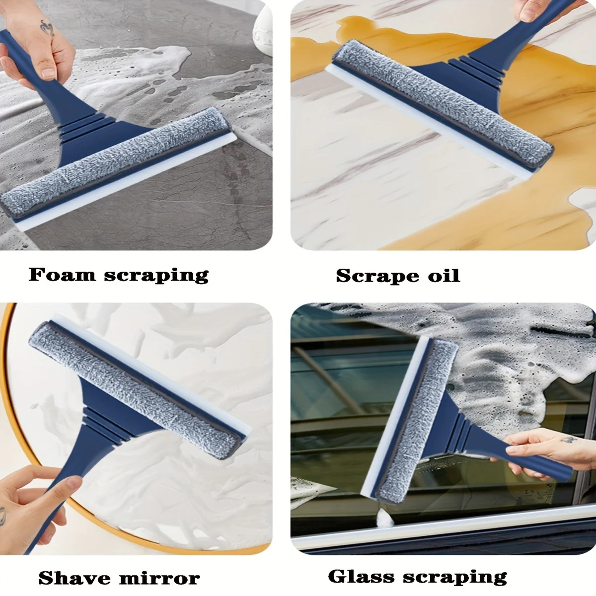 1pc Extended Reach 2-in-1 Glass Wiper & Scraper Dual-Sided Cleaning Blade Window Squeegee Car Windshield Scraper Household Tool