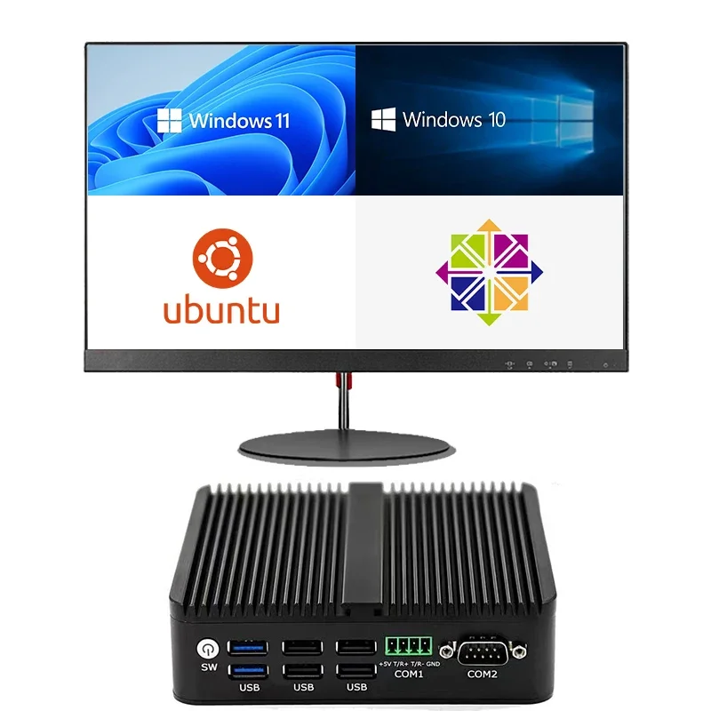 Cele-Ron J6426 كمبيوتر صناعي صغير الجيل الثاني عشر بدون مروحة رباعي النواة DDR4 4 * LAN HD VGA منفذ عرض 16G يدعم SSD + HDD Win10/Linux