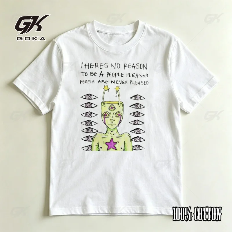 Trippy Alien Eyes People Pleaser Quote Graphic T Shirt Women Summer Surreal Meme Print Tee Weird Aesthetic Great with Jeans