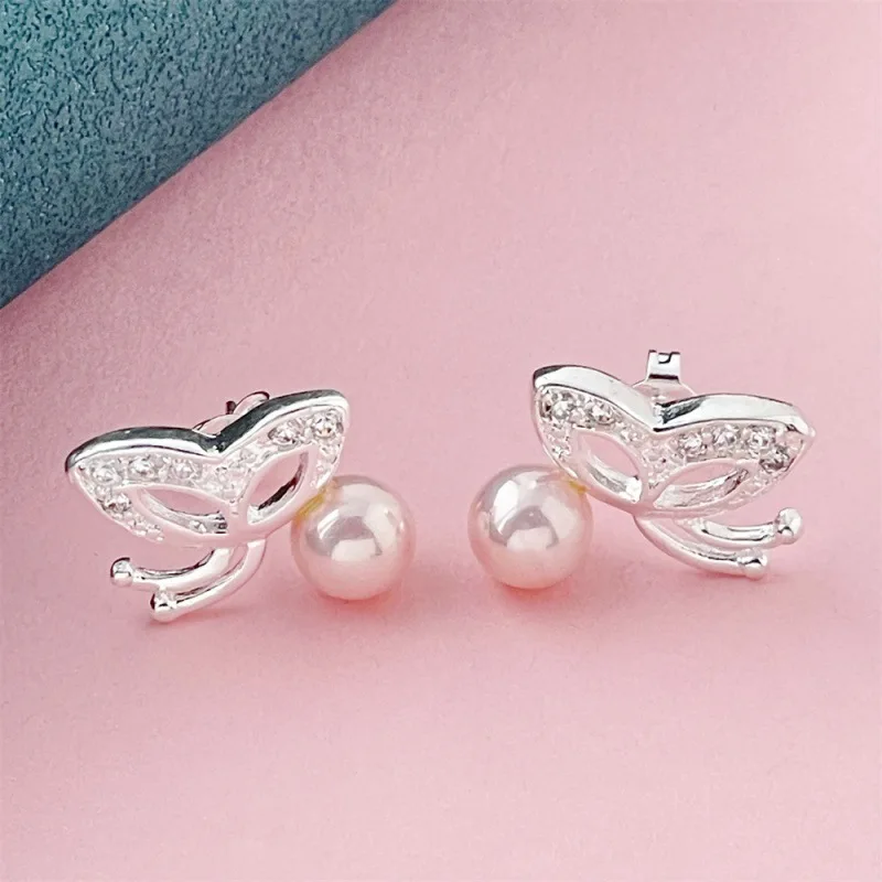 

925 Sterling Silver Pearl Butterfly Earrings for Women, Simple and Stylish Birthday and Anniversary Jewelry Gift