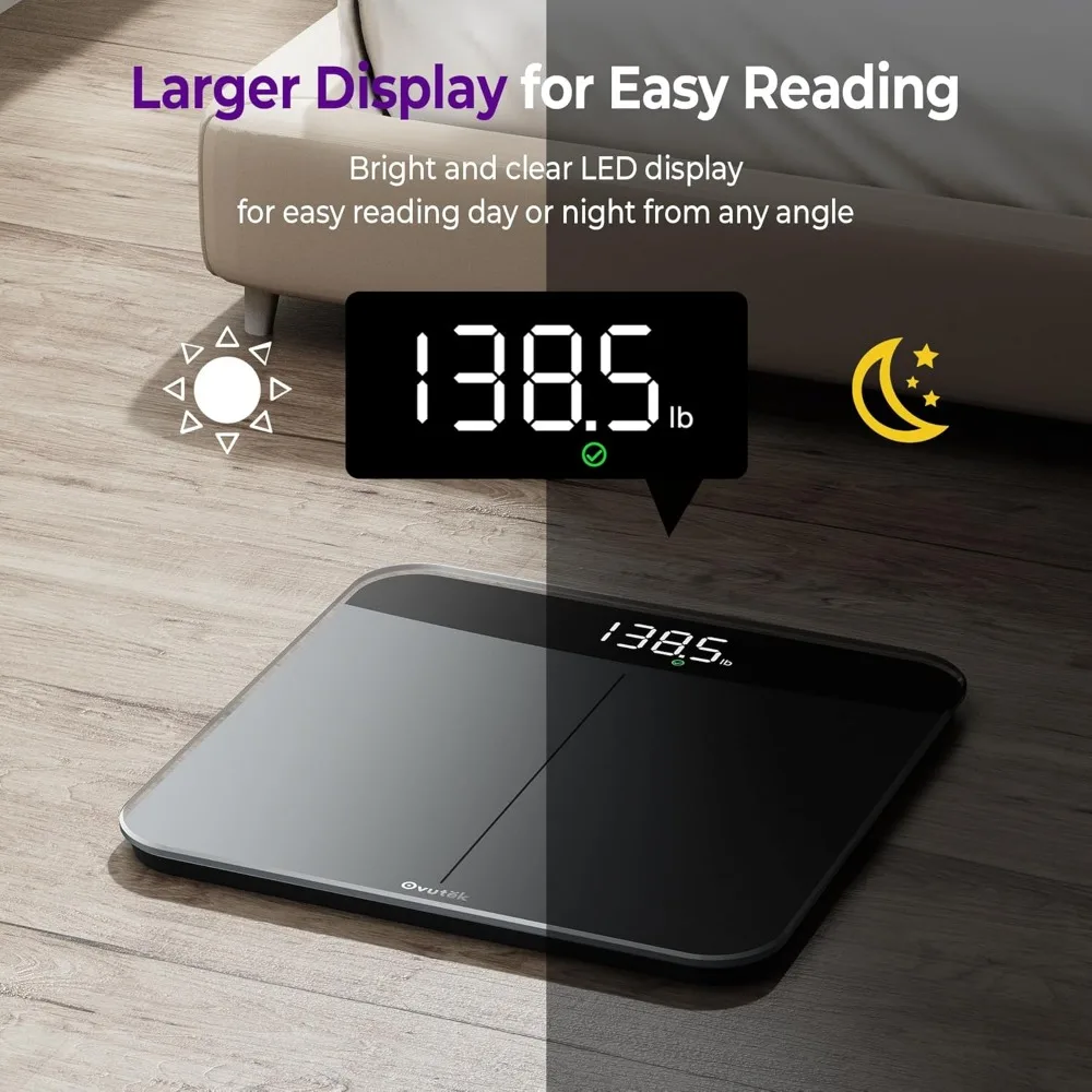 ميزان حمام رقمي بدقة 0.05 رطل، سعة 450 رطل، شاشة LED كبيرة، وزن تلقائي للجسم والطفل والحيوانات الأليفة #3