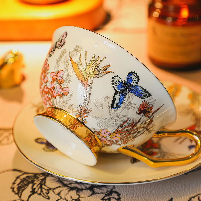 

Flower Plate Coffee Cup Plate Gift Box Set Bone Porcelain Retro Afternoon Tea Set Gift Selection