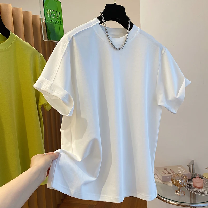 Harajuku Style Short Sleeve T-shirt Women Y2k Vintage Loose Casual Top Tee Summer New Solid Color Basic T Shirt Streetwear