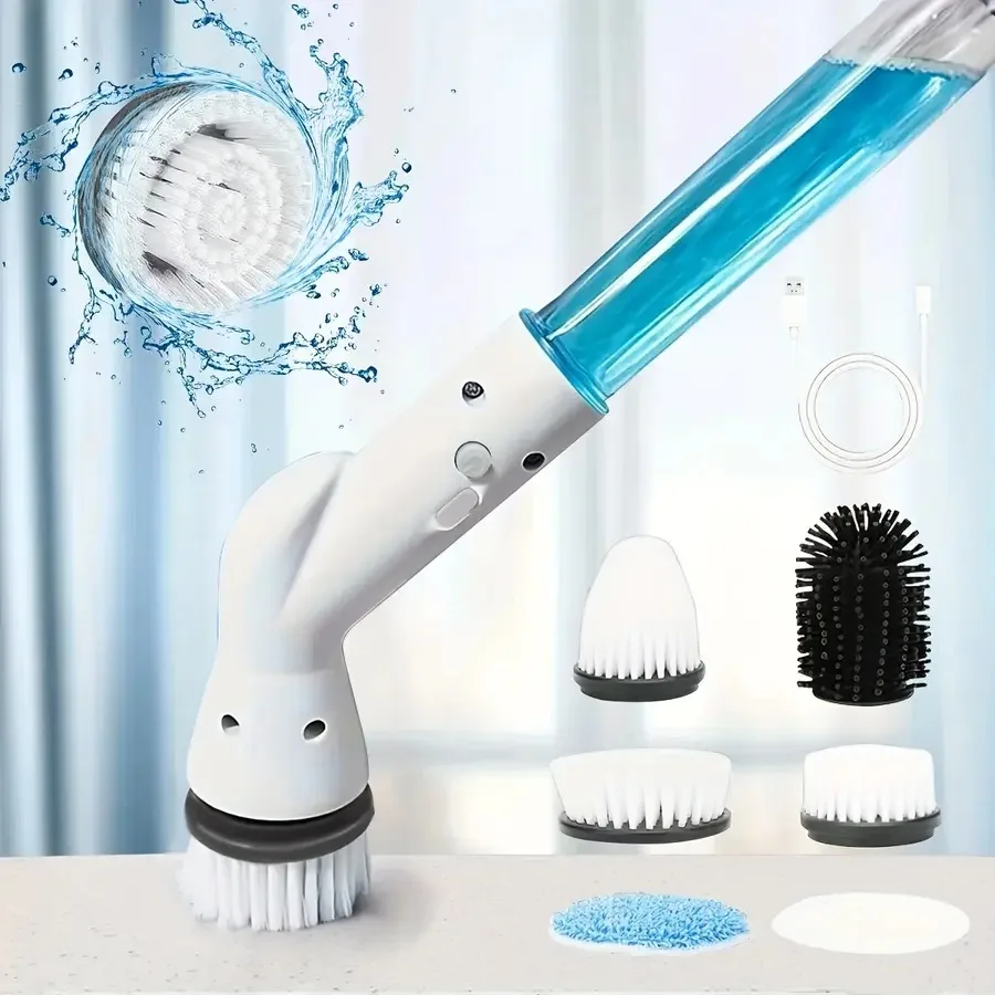 

1/2 Sets 6-Brush Electric Spin Scrubber - Cordless Rechargeable and Adjustable - All-Purpose Cleaning Powerhouse for Bathroom K