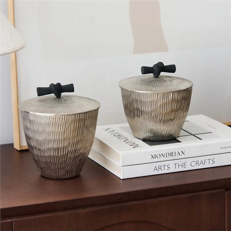 

India light luxury silver line texture storage jar hollow bowl light luxury home desktop decoration box fruit plate ornament