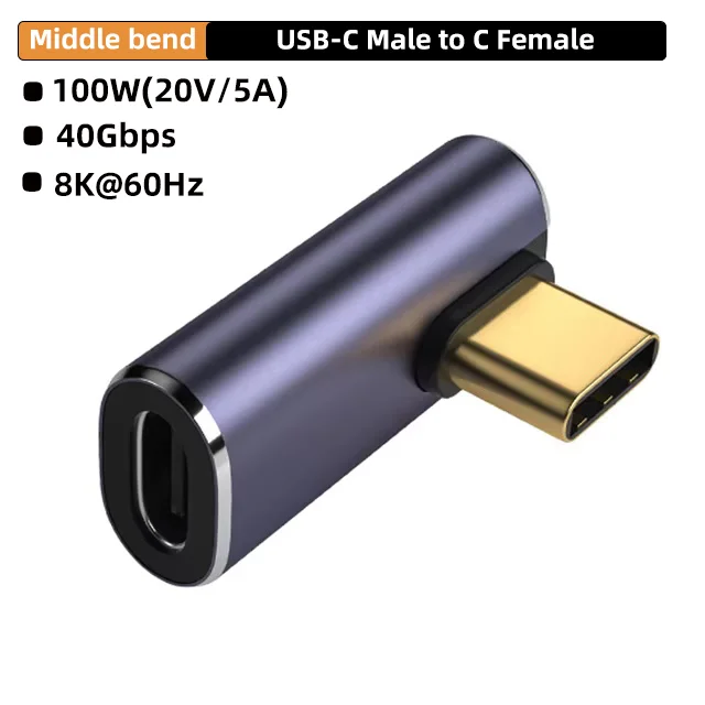 NNBILI USB4.0 40 Gbit/s OTG USB C 90-Grad-Adapter 100 W 5 A USB C auf Typ C Schnellladekonverter Datenadapter für MacBook 8K60HZ