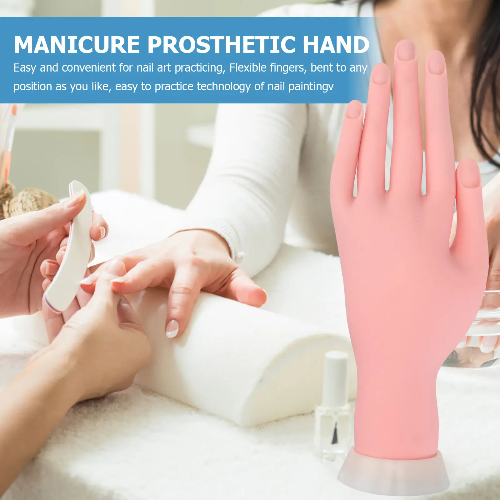 

Тренировочная рука-манекен для нейл-арта с гибкими пальцами, инструмент для маникюра, с вставляемыми типсами, портативная, легкая, для салонов красоты