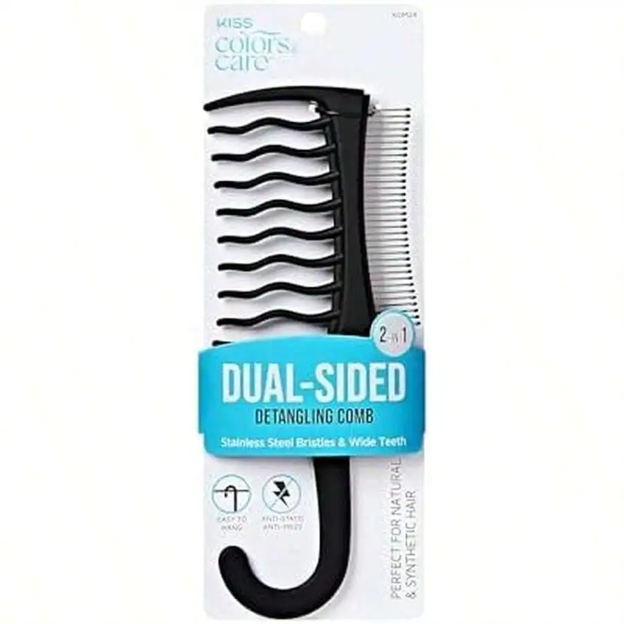 

Dual-Sided Detangling Comb With Metal Bristles And Wide Teeth For Natural Synthetic Hair Anti-Static