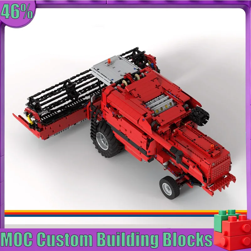 3465PCS Moc Building Block Motored Red Combine Harvester With Leveling System Truck Technology Bricks Children Toys Collection