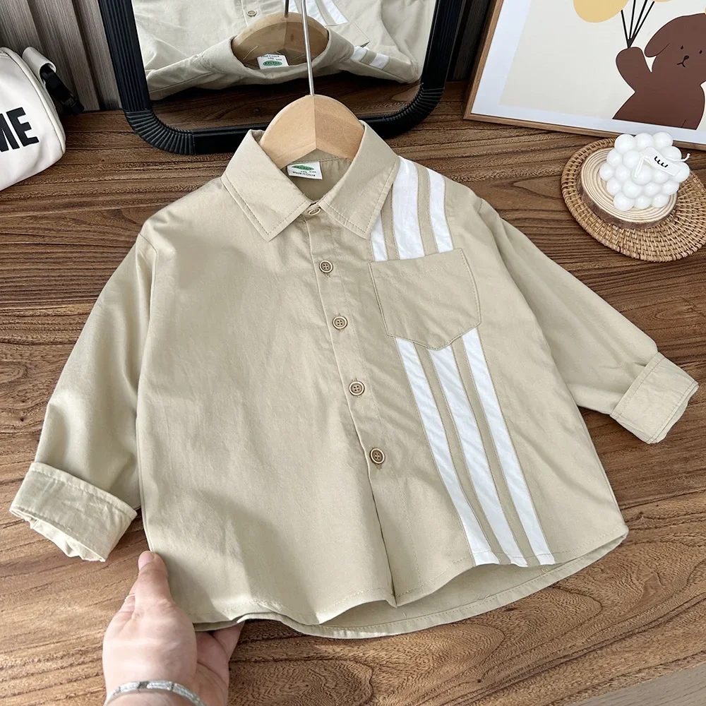 Kid's long Sleeve Turn-down Collar Shirts Autumn Spring striped blouses For Boys children's Loose casual top clothes H34-1