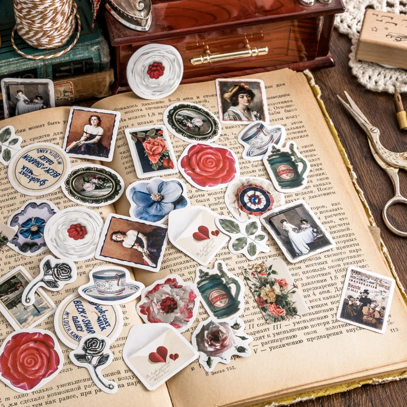 46pcs Vintage Hand Shop Series Decorative Boxed Stickers Scrapbooking Label Diary Stationery Album Phone Journal Planner