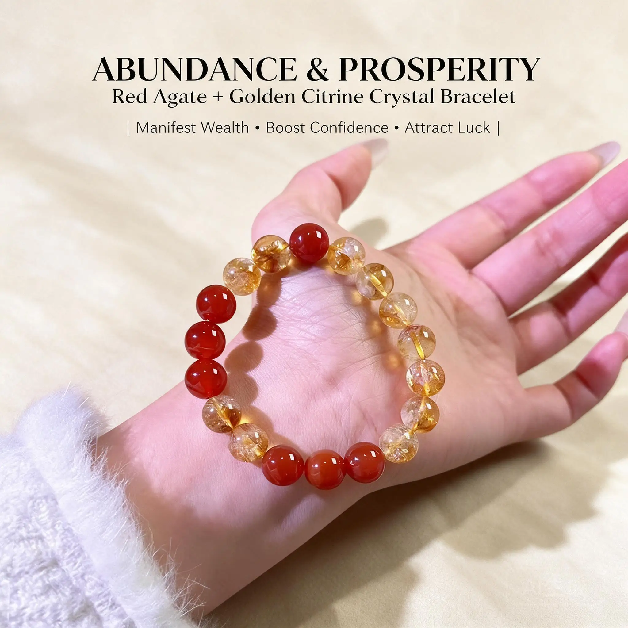 Chinese Style 10mm Natural Yellow Citrine Red Agate Handstring Bracelet Lucky Wealth Attract Blessing Career Luck Gift For Women