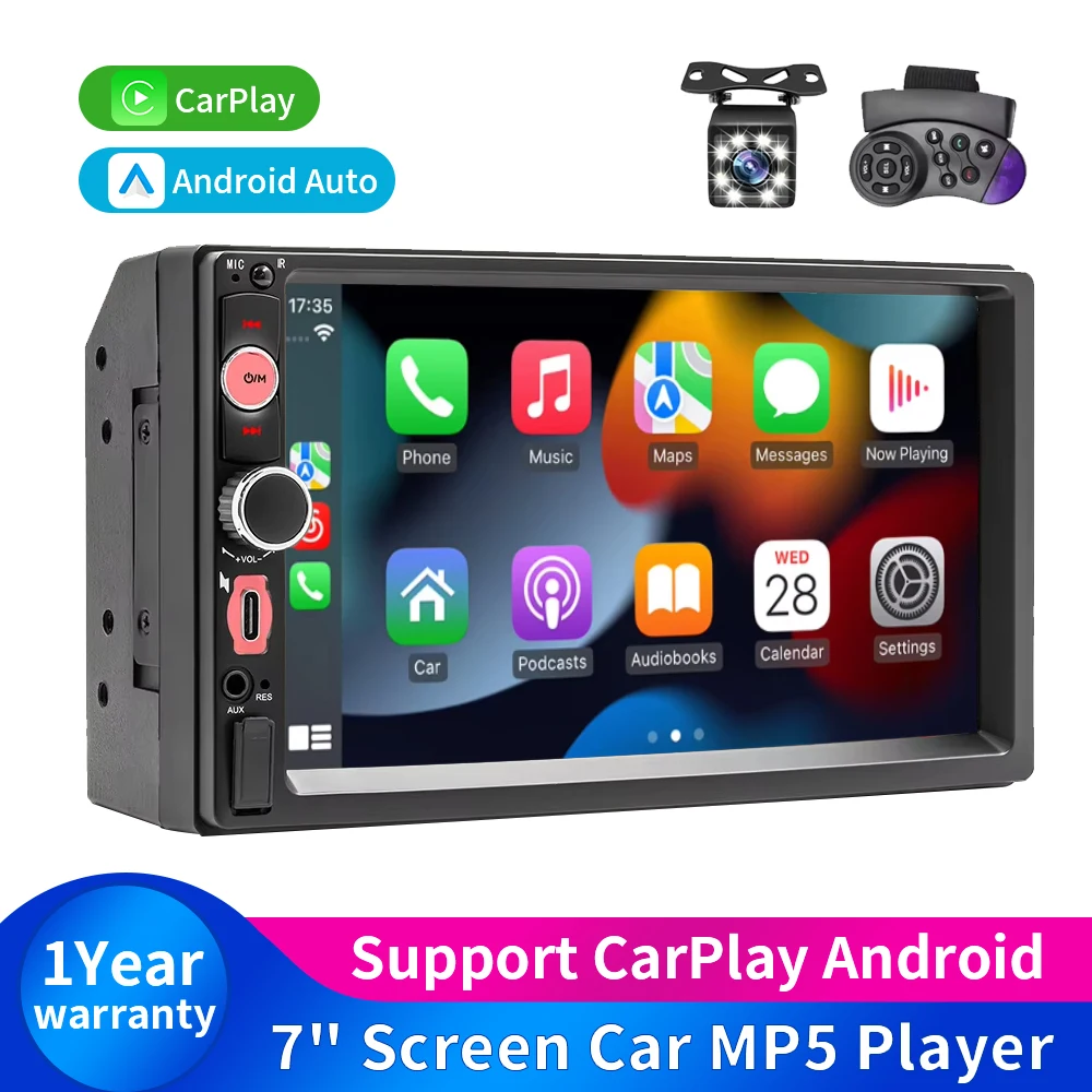 

2Din 7'' Car Radio 2din HD Touchscreen MP5 Player Bluetooth 12V FM ISO Power Auxiliary Input Mirror Link Multimedia Player