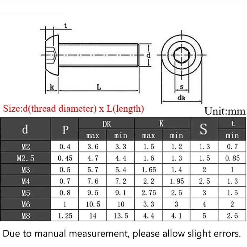 TA2 Pure Titanium Alloy M2 M2.5 M3 M4 M5 M6 M8 Button Head Screw Hexagon Socket Pan Round Head Screws Allan Bolt