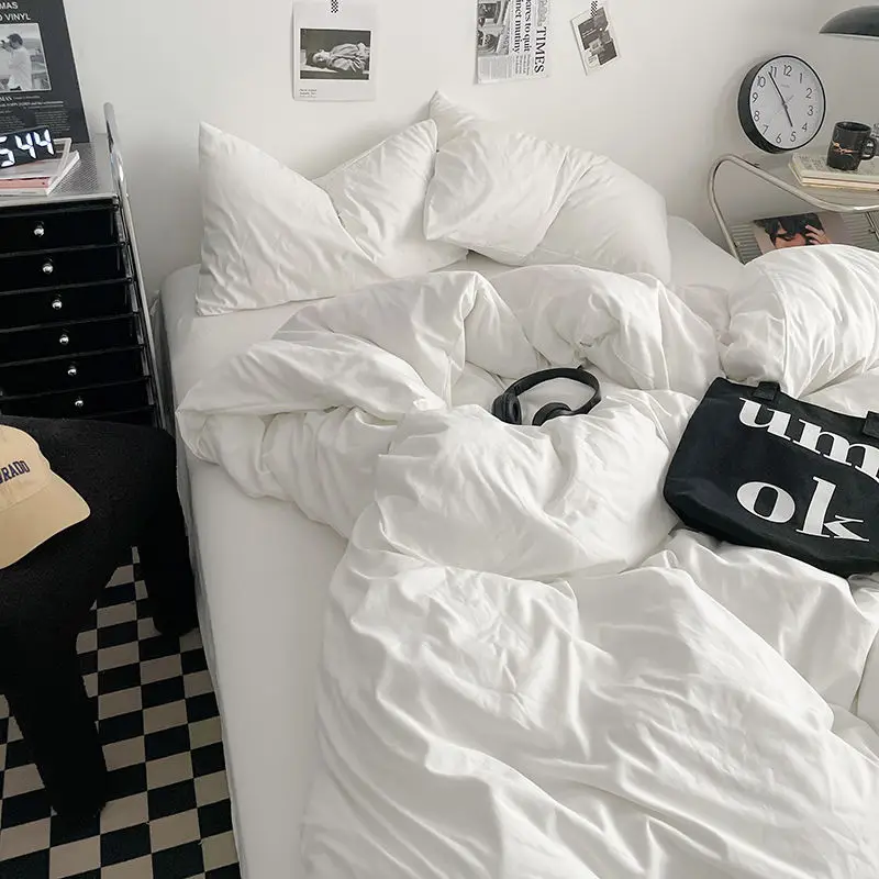 High Quality Bedding Set Solid Color Duvet Cover for Girls Boys Single Full Size Simple Comforter Cover with Pillowcase Sheet