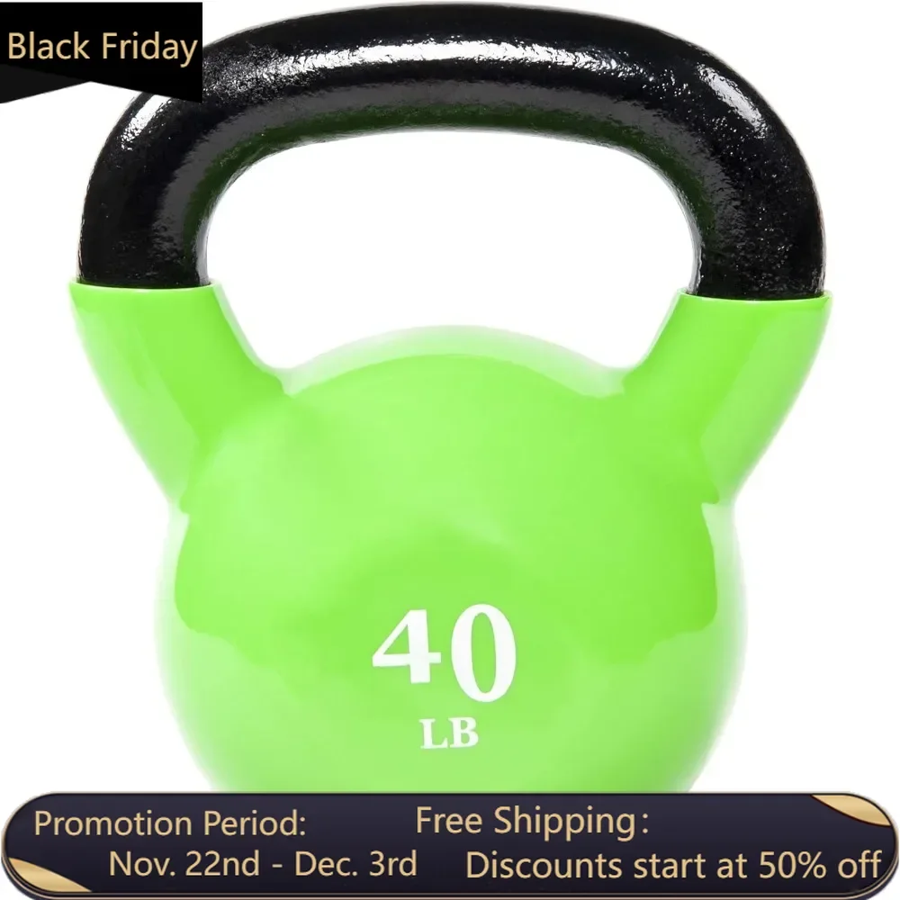 Kettle Bell, Universal Colored Vinyl Coated Kettle, Weighing 5-50 Pounds, Wide Textured Handle, Non Slip Grip