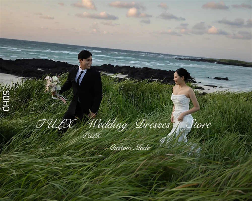 TULX elegante vestido de novia de gasa de color marfil sesión de fotos de Corea vestidos de novia largos de sirena sin tirantes corsé personalizado kurs 2026