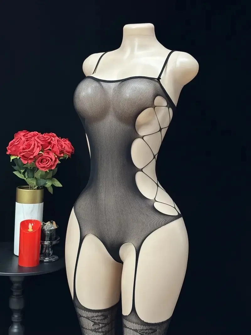 Sexy Suspender Stockings Jumpsuit With Fishing Net Cutouts On Both Sides Pure Desire For Perspective Atmosphere And Fun Lingerie view 5