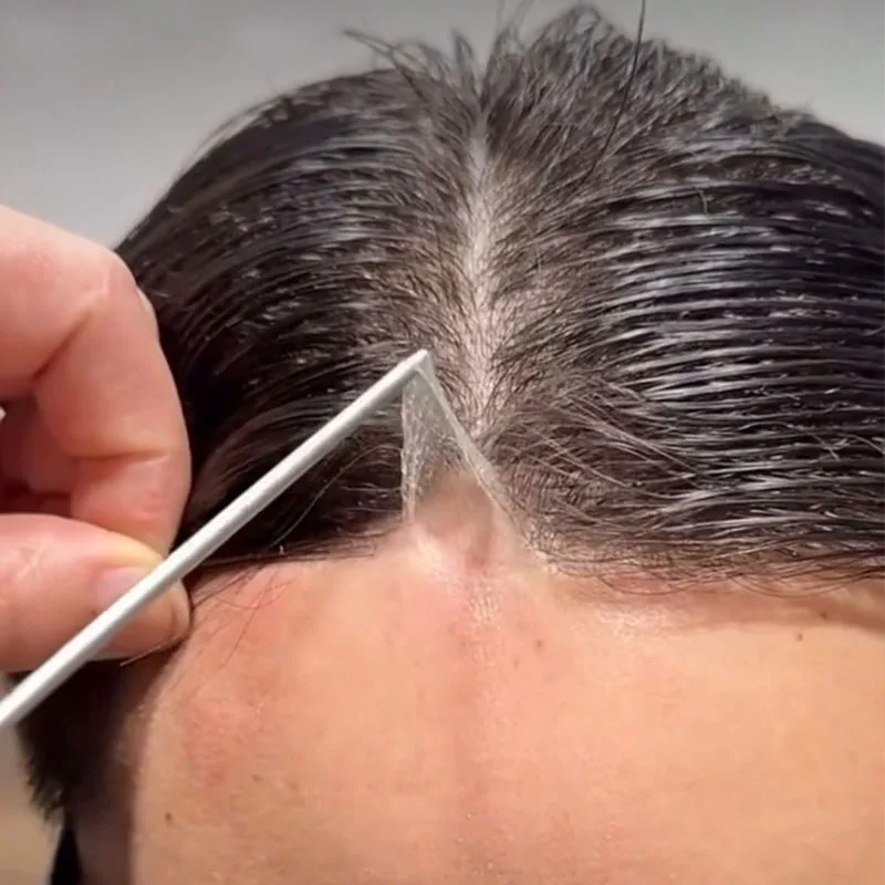 

Невидимый мужской парик из ультратонкой кожи 0,02 мм, плотность 80%, серый 310 # 1B50 Мужская натуральная капиллярная система протечек человеческих волос