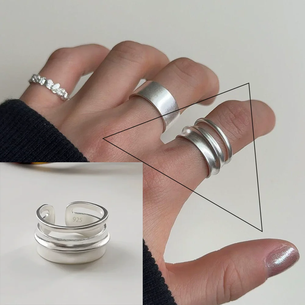 PANJBJ Echt 925 Sterling Silber Retro Runde Ring Für 2 Rigns Frauen Kette Vintage Edlen Schmuck Minimalistischen Zubehör Geschenk