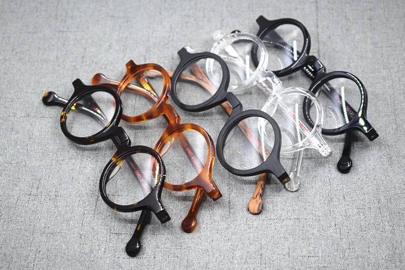 HONKAN Kleine Acetat-Brillenfassung Vintage Runde Handgefertigte Vollrand-Brillengestelle für Herren und Damen Kurzsichtigkeit Lesebrille – Detail 3