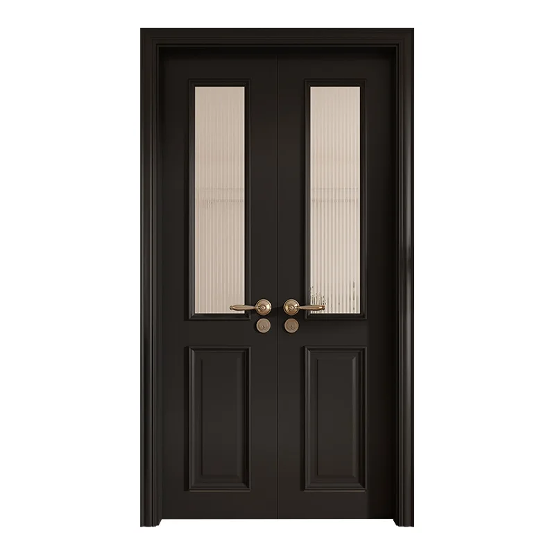 Retro solid wood casement  indoor door, home soundproof wind casement bedroom glass door customization