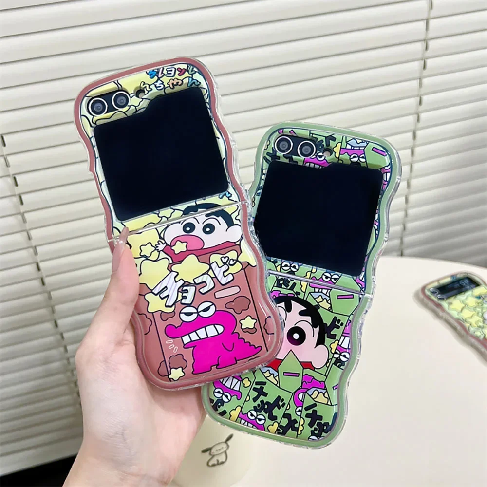 Anime S-Shin-chans With Hanging Tag Phone Case for Samsung Galaxy Z Flip 3 4 5 Z Flip 6 5G PC Hard Anti-fall Back Cover Girl