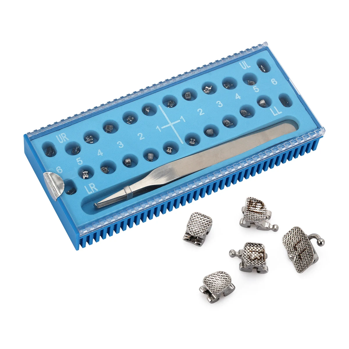 24 Stück/Box AZDENT Dental Kieferorthopädische Klammern Passive selbstligierende Zahnspangen mit Werkzeug Roth.022 Haken 345 & 1st Molar Bukkalröhrchen – Detail 1