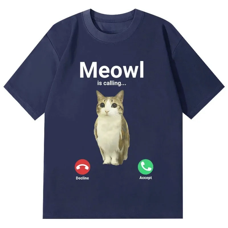 Meowl Is Calling Lustiges Katzen-Eulen-Meme T-Shirt Sommer Baumwolle Kurzarm T-Shirts Herren Damen Mode Lässiges Oversize T-Shirt – Detail 4