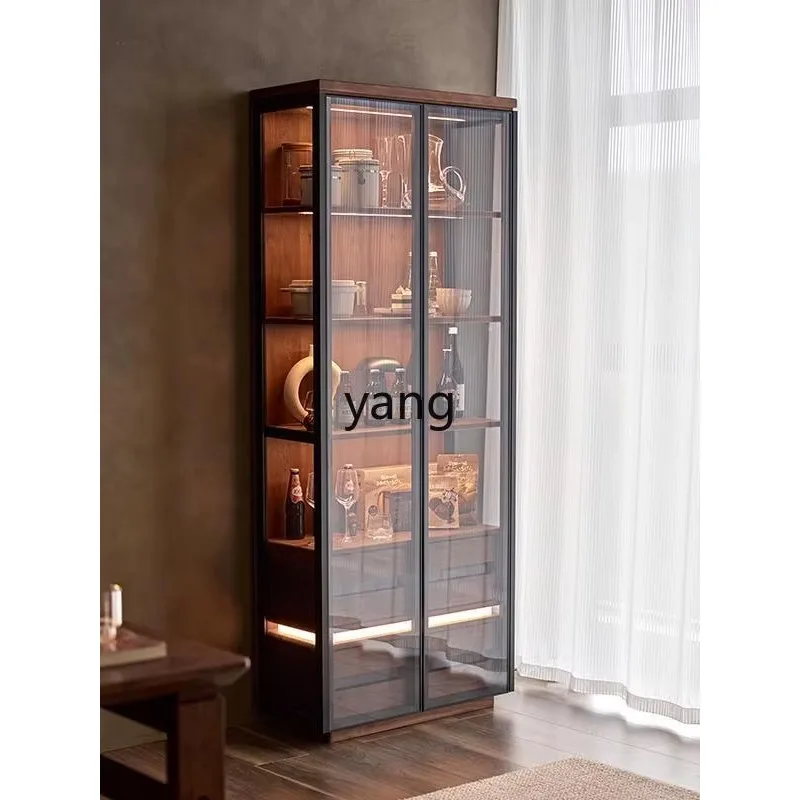 

KMM solid wood floor-to-ceiling bookcase, black walnut glass display case, whole wall living room tea set combination