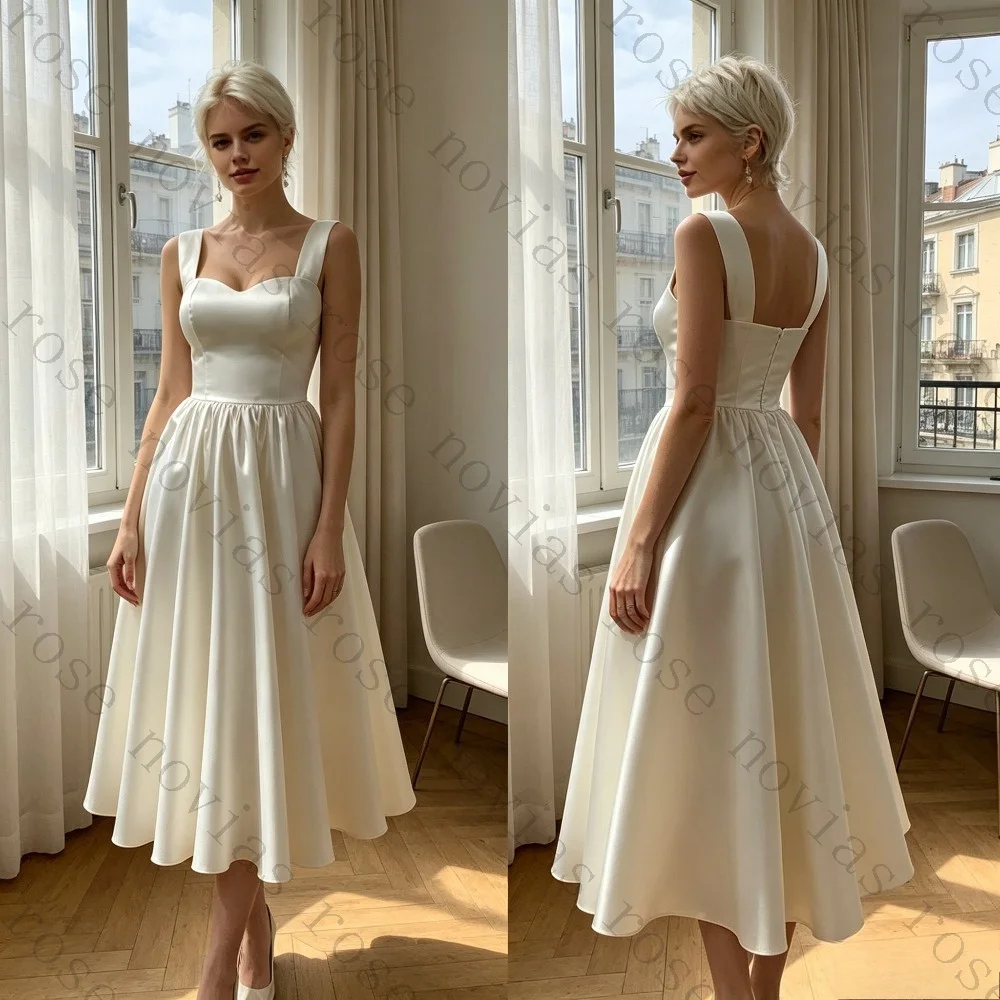 Customized 2026 Square Neckline Satin A-line Wedding Dress New Pleated Edges Suitable for The Back of The Zipper At Receptions