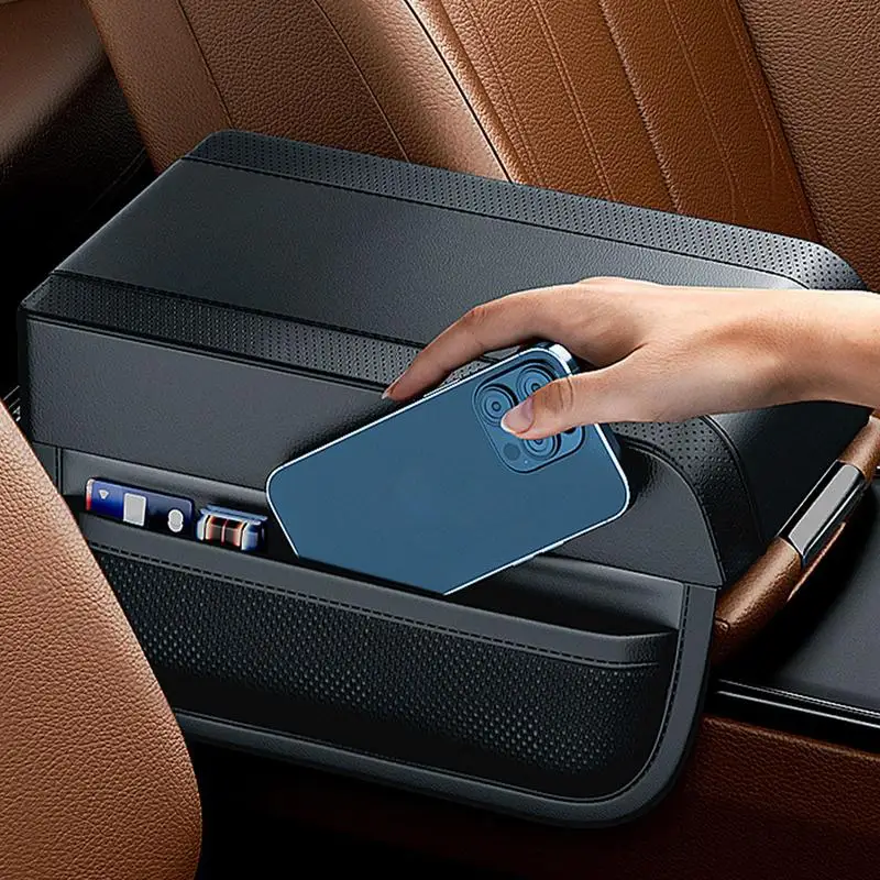 Car Armrest Box Height Pad U-niversal Leather Armrest Cushion with Pocket Central Memory Cotton Elbow Support Armrest Storage