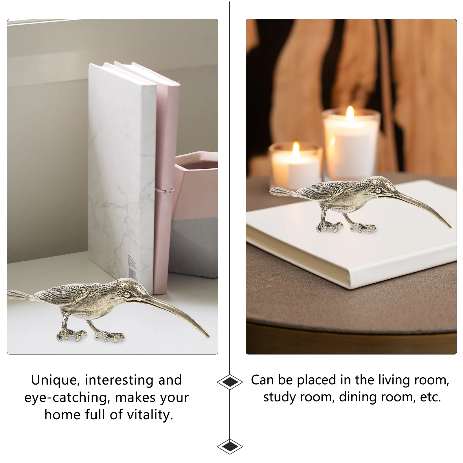 

1pc Long-Billed Hummingbird Brass Sculpture Creative Home Decor Table Ornament Simulation Bird Desktop Adornment Festival