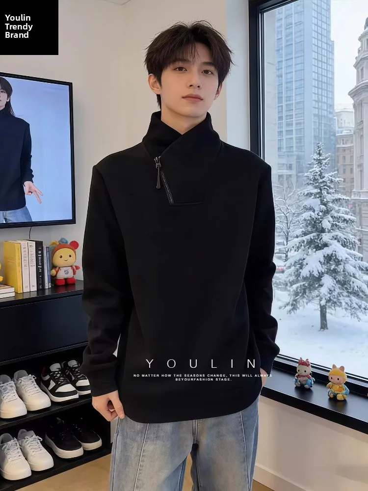 

Мужская зимняя толстовка American Sle Fce с подкладкой, высоким воротником, длинными рукавами, на молнии, теплая, с внутренним слоем для базового гардероба