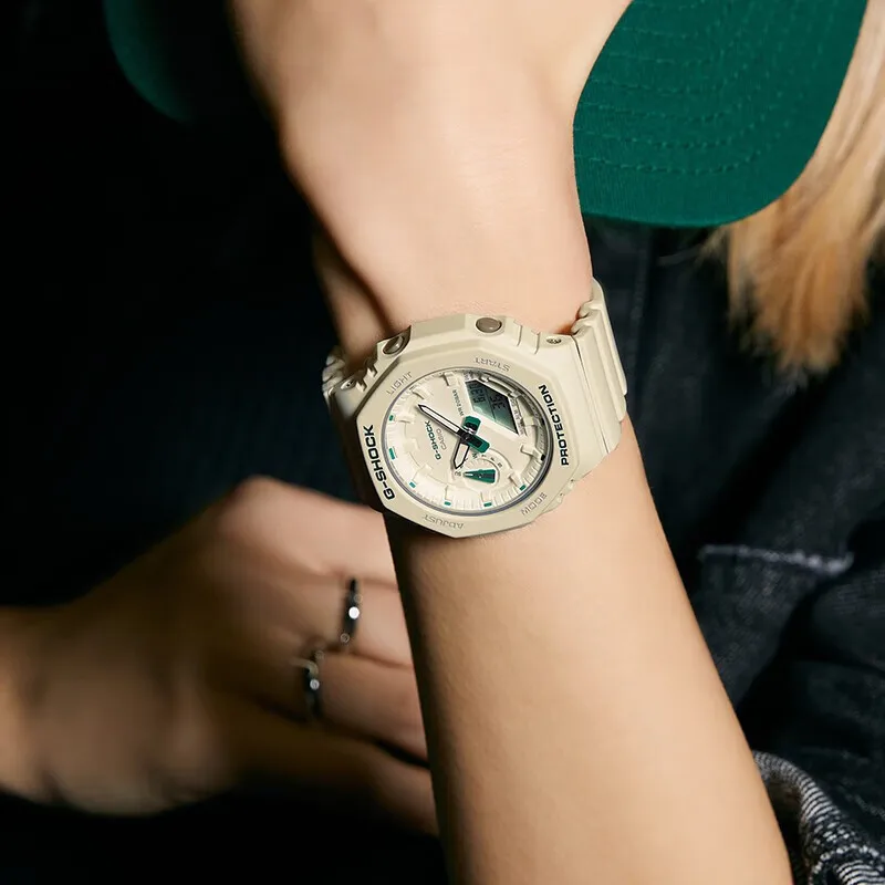 ساعة كاسيو الرجالية الأصلية المقاومة للماء بحزام راتينج لطيف على الطراز الطالب باللون البيج ساعة كورية يابانية هدية لصديقتك