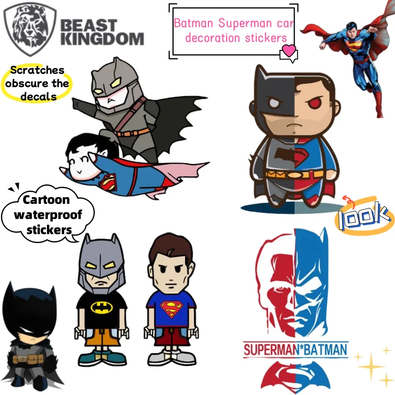 New BeastKingdom Batman Superman Personality Anime Merch Car Decoration Sticker Creative Cartoon Waterproof Decorative Sticker