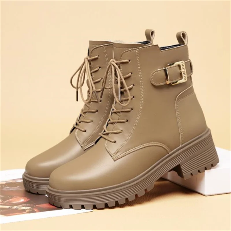 Autumn Winter Warm Soft Leather Thick-Soled Chelsea  Boots Fashionable Women Round Toe frenum Zipper Anti-slip Ankle Boots