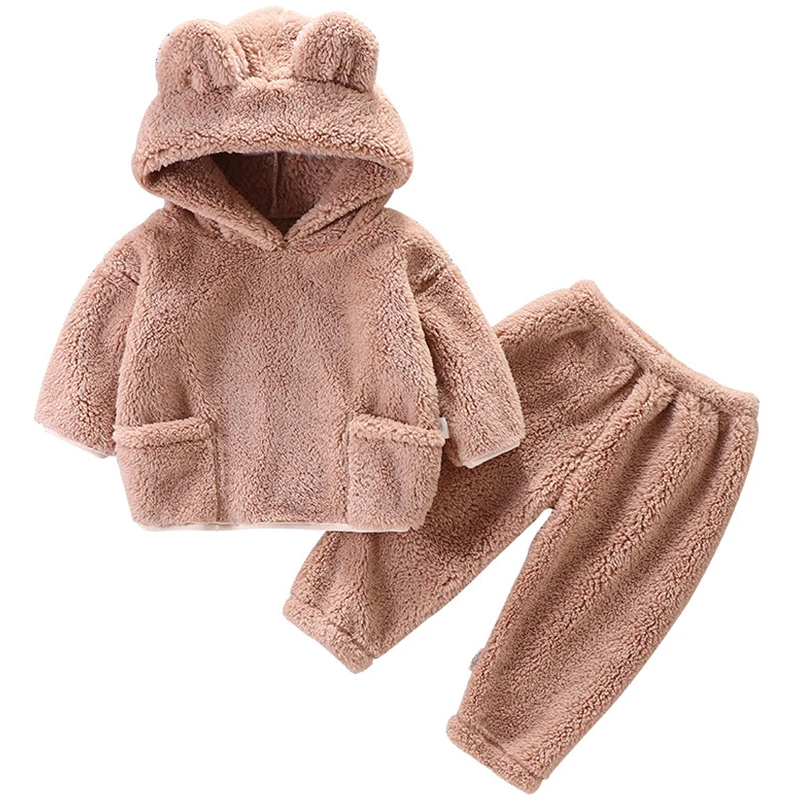 2Piece Autumn Winter Kids Clothes Girl Boys Outfit Sets Fleece Warm Cute Hooded Tops+Pants Baby Luxury Boutique Clothing BC080