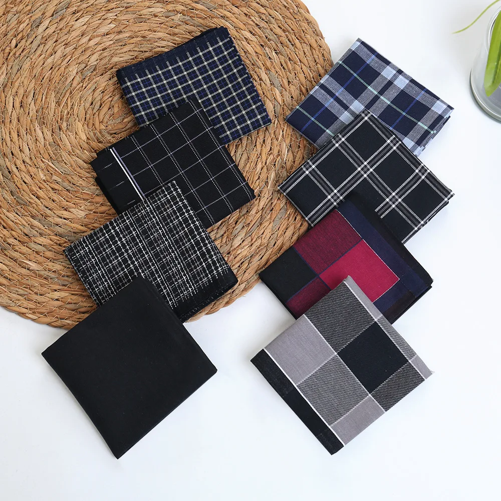 6pcs Men's 100% Cotton Yarn Dyed Plaid Handkerchief Classic Thin Absorbent Sweat Towel Vintage Style Soft Pocket Hanky