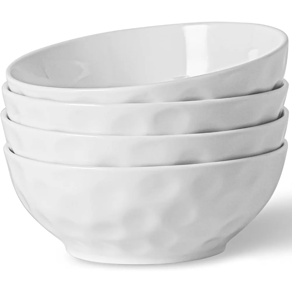 

Ceramic Serving Bowls, 6.3 Inch, Set of 4, White, Porcelain, Modern, Oven & Microwave Safe, 25.7 oz Capacity