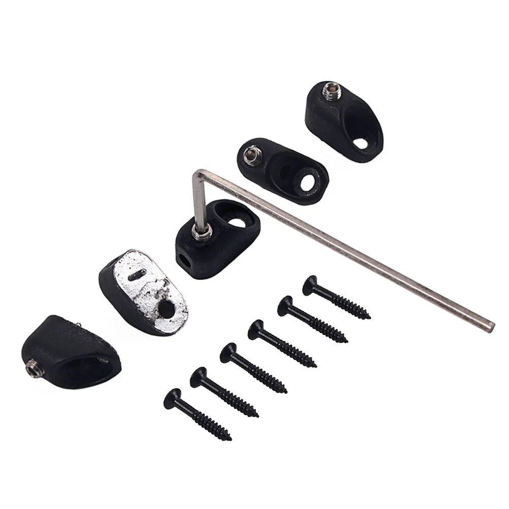 6Pcs Headless Electric Bass Guitar String Locking Nut Set Black Guitar Parts with Wrench Screws Metal Anti Corrosion view 2