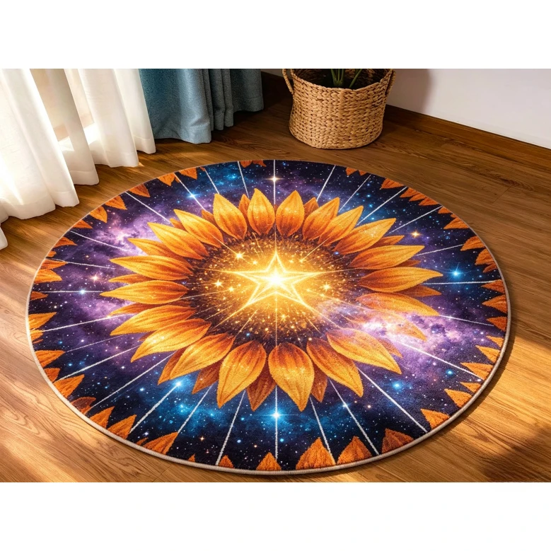 Retro Music Round Floor Rug Vibrant Neon Color Vinyl Record Disc Pattern Decor Area Rug for Indoor Home Music Studio Ornament