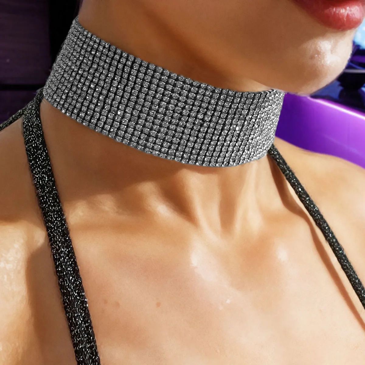 

1pc/Luxury Fashion Short Necklace with Sparkling Rhinestones, Elegant Multi-Layer Choker for Women, Perfect for Parties and Dail