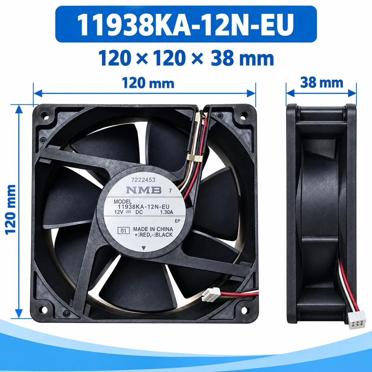 11938KA-12N-EU DC Axial Projector Cooling Fan 120x120x38mm 12038 12V 1.3A 4-Wire for NMB
