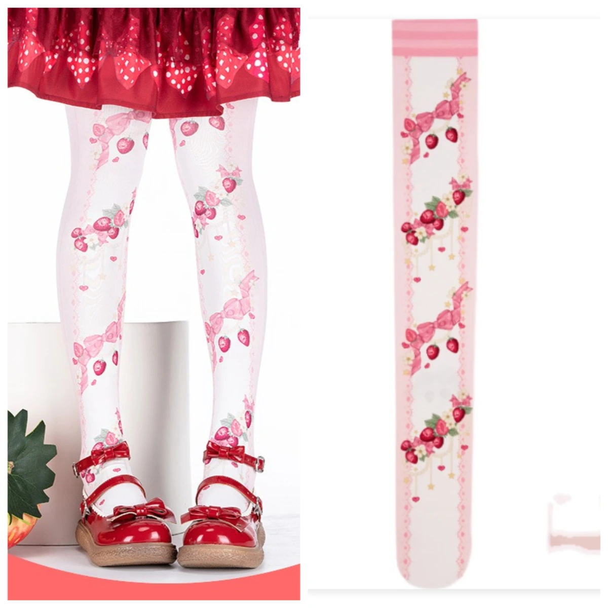 

Японские милые осенние теплые гольфы с клубничным принтом для женщин, милые кавайные универсальные бархатные чулки в стиле Лолиты, женские носки